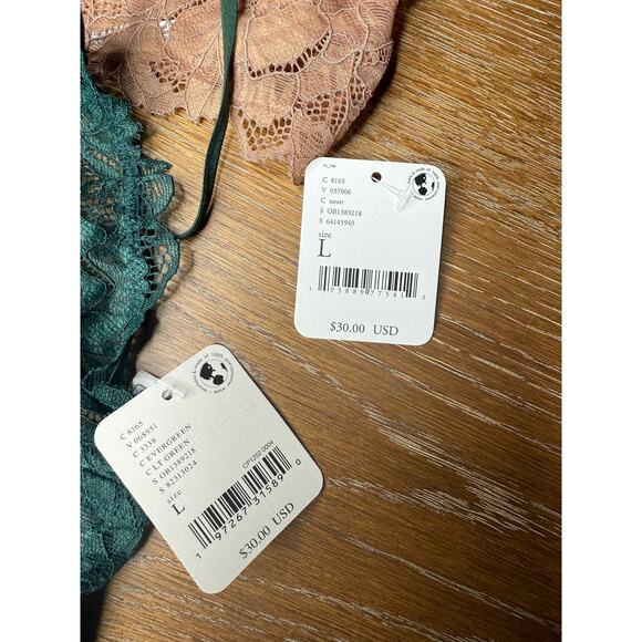 Free People Intimately Lace Bralette Set L Nude & Evergreen Floral Sheer Boho - Picture 3 of 4